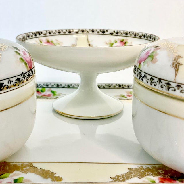 Art Deco 1911-20 Art Nouveau Porcelain Dresser Set With Tray - 4 Piece Set. For Sale - Image 3 of 11