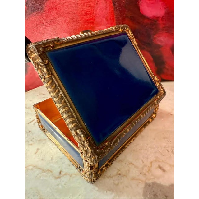Italian Royal Bovano Italian Style Cobalt Blue Enamel Vintage Cigarette Case or Jewelry Box From the 1950s or 1960s For Sale - Image 3 of 12