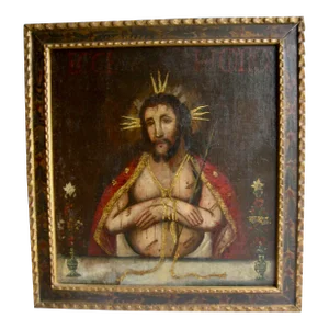 Antique Spanish Colonial Portrait of Christ Oil Painting Mc Cormick Fearing Collection