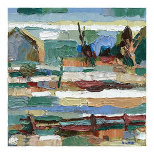 Vasey Farm - Abstract Earth Tone Rural Landscape Textural Impasto Oil Original Artwork by Dana Cowie