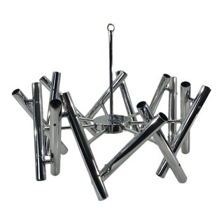 Midcentury Chrome Twenty-Eight-Light Crown Chandelier, Attributed to Sciolari For Sale