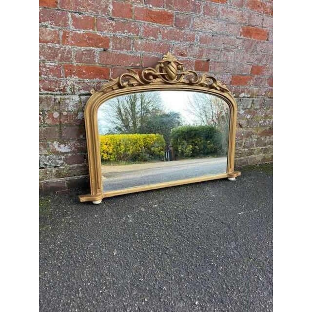 Glass Antique English Arched Top Gilt Overmantle Mirror, 19th Century For Sale - Image 7 of 7
