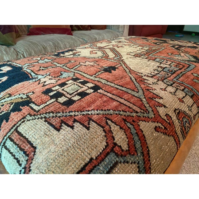 Tan Mid 20th Century Ottoman Upholstered in Antique Kilim and Leather For Sale - Image 8 of 10