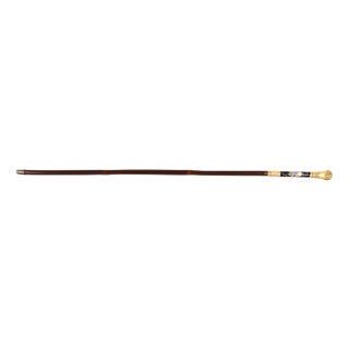 Antique French Gold Plate Walking Stick in Sevres Porcelain, 1800s For Sale