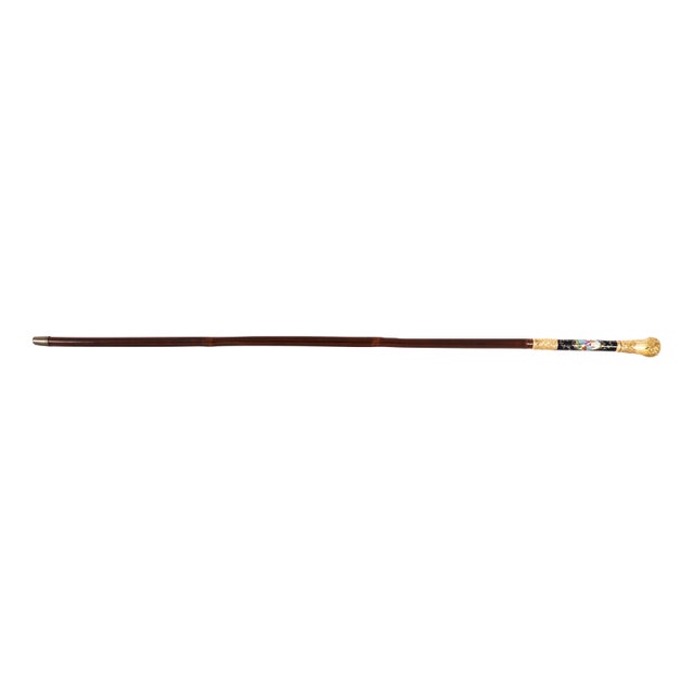 Antique French Gold Plate Walking Stick in Sevres Porcelain, 1800s For Sale