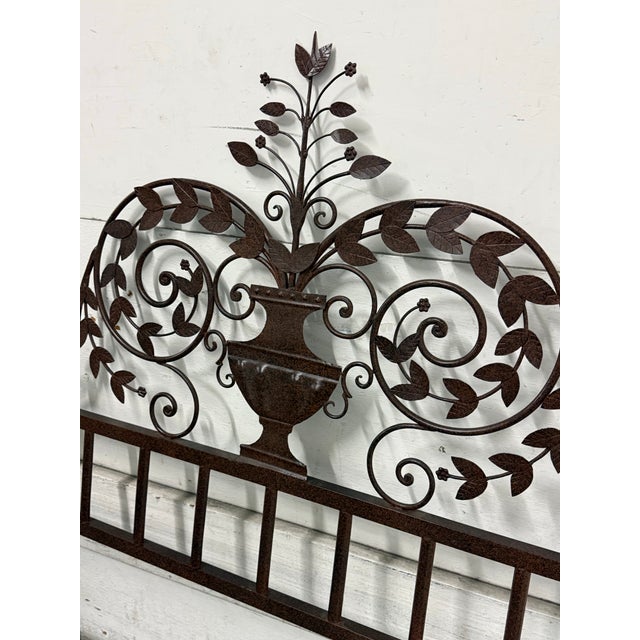 Late 20th Century Queen Size Wrought Iron Botanical Scrollwork Headboard For Sale - Image 5 of 12