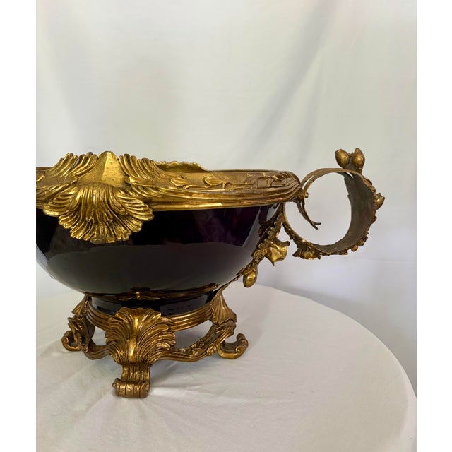 Bronze Vintage French Sèvres Style Cobalt Porcelain & Ormolu Centerpiece Bowl | Louis XV Revival For Sale - Image 8 of 10