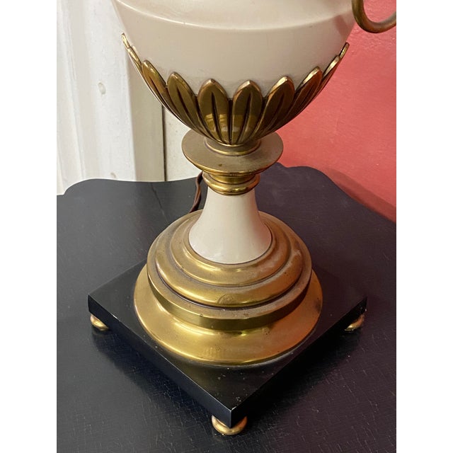 1970s Vintage 1970s Stiffel Brass & White Lamps - a Pair For Sale - Image 5 of 13