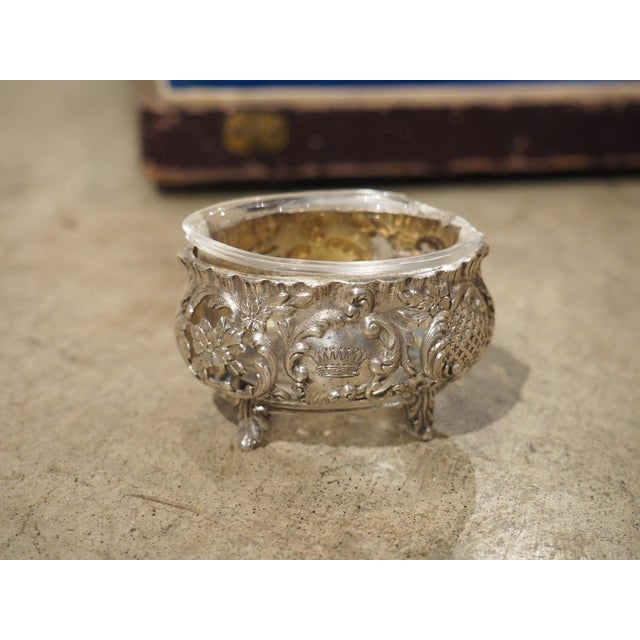 Late 19th Century Antique French Silver and Glass Salt Cellar Set, Charles Dubret, Circa 1890 For Sale - Image 5 of 18