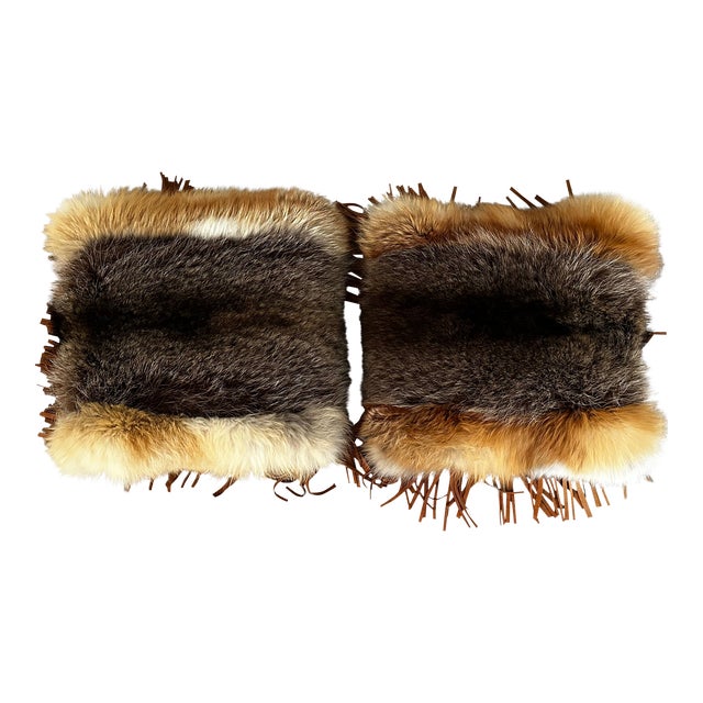 Late 20th Century Fox and Coyote Fur Throw Pillows With Leather Fringe For Sale