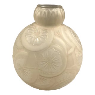 Art Deco Bulbous Frosted Glass Vase by Etling, 1920s For Sale