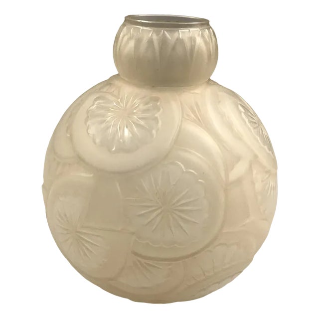 Art Deco Bulbous Frosted Glass Vase by Etling, 1920s For Sale