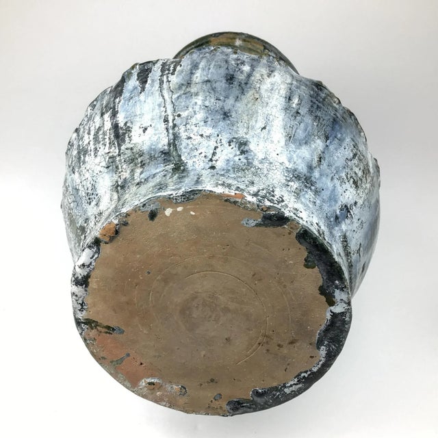 Large Green-Glazed & Silver Overtones Pottery Jar Vase For Sale - Image 11 of 13