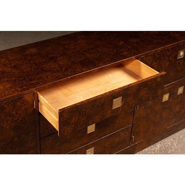 1930s Art Deco Burled Walnut Credenza With Brass Hardware For Sale - Image 11 of 18