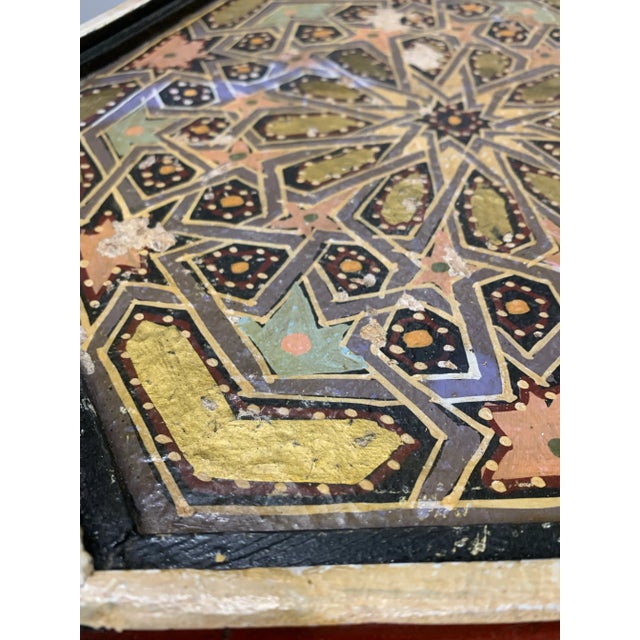 Tribal 1940s Vintage Hand-Painted Hexagonal Moroccan Table For Sale - Image 3 of 6