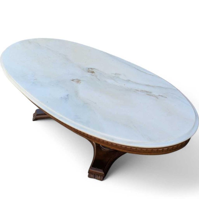 Mid 20th Century Italian Coffee Table With Oval Marble Top & Sculptural Pedestal Base For Sale - Image 11 of 14