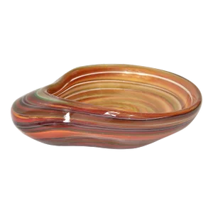 Large 1980s Finest Blown Murano Art Glass Attributed Swirl Gold Dust Flecks Bowl, Catchall, Italy