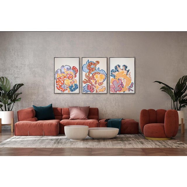 2026, Illustration Style Painting, Modern Marine Triptych of Three Corals Together, Gouache Crayon on Watercolor Paper by Romina Milano For Sale - Image 11 of 11