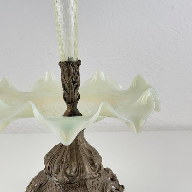 Art Nouveau Opalescent Glass and Cast Metal Epergne, Early 20th Century For Sale - Image 6 of 13