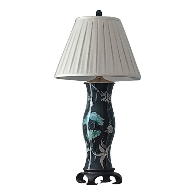 1980s Black Floral Decoupage Isabel O'Neil Studio Lamp For Sale