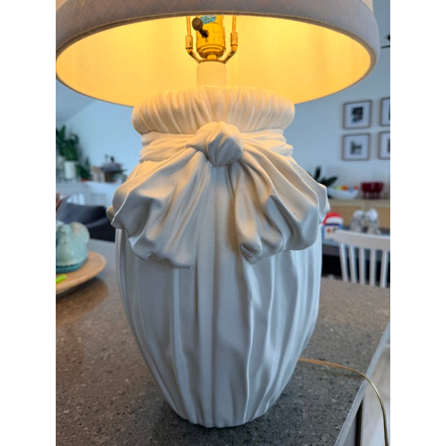 1970s John Dickinson Style Draped Bow Table Lamp in Plaster Finish For Sale - Image 10 of 11