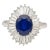 2.58 Carat Oval Cut Blue Sapphire and Diamond Halo Platinum Ballerina Ring Size 6.25 For Sale