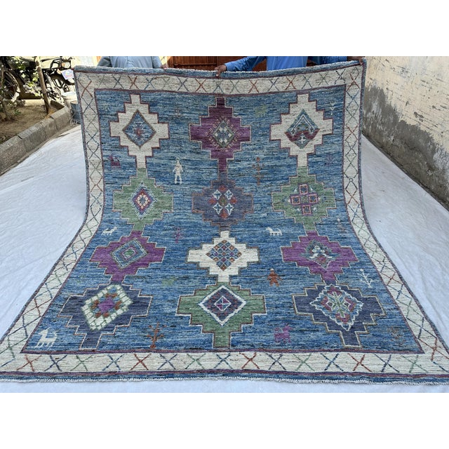 2000 - 2009 Blue Moroccan Style Tribal Rug 8x9 For Sale - Image 5 of 7