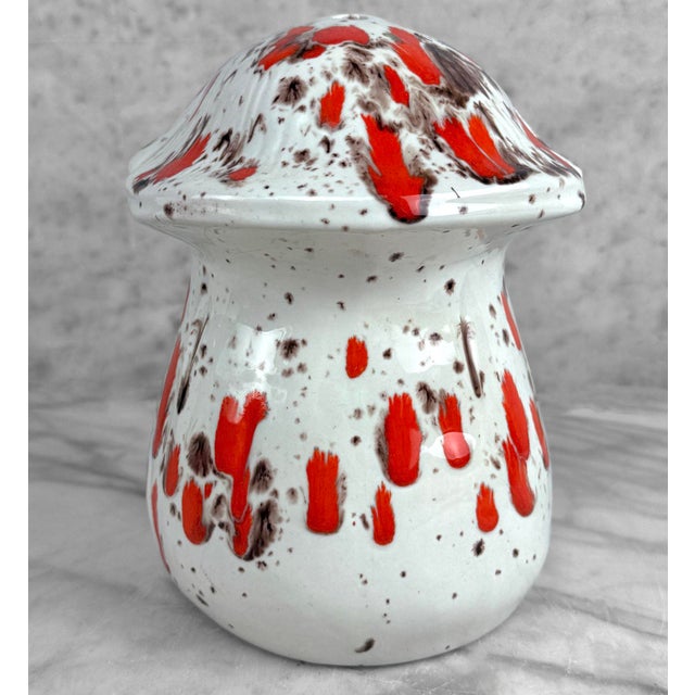 Vintage 1970s White & Red Drip Glazed Mushroom Ashtray For Sale - Image 6 of 9