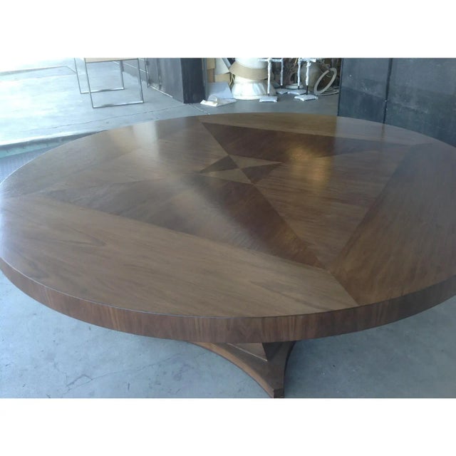 Art Deco Large Round Walnut Dining Table For Sale In San Diego - Image 6 of 7
