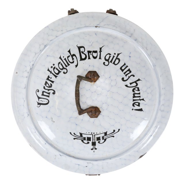 German Enamel Bread Bin with Honeycomb Pattern, 1890s For Sale