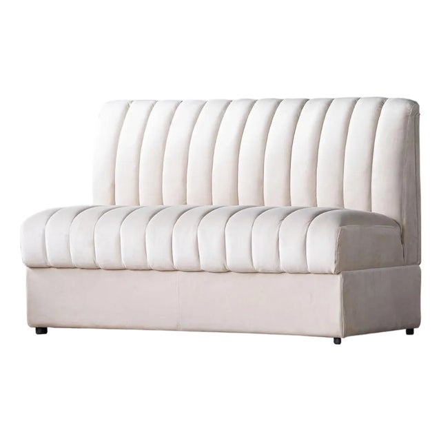 Matthew Izzo Home Estelle Oatmeal Velvet Straight Banquette Sofa For Sale