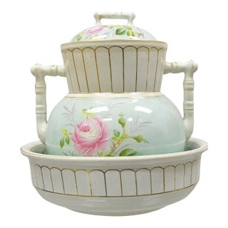 Antique Ironstone China Coxon & Co Green Porcelain Wash Bowl Basin & Pitcher For Sale