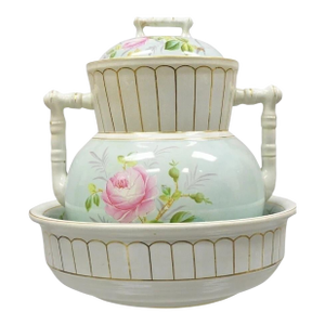 Antique Ironstone China Coxon & Co Green Porcelain Wash Bowl Basin & Pitcher