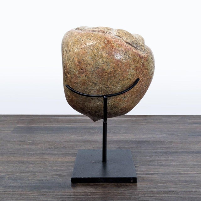 Natural Stone Sculpture With Metal Stand - Unique Engraved Art Piece For Sale - Image 4 of 8