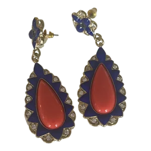 1940s Coral/Navy Drop Earings - 2 Pieces