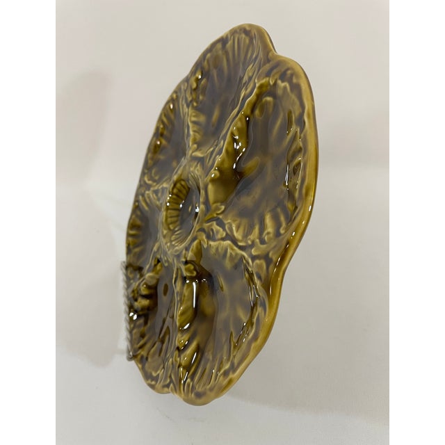 1950s French Gien Majolica Olive Green Oyster Plate For Sale - Image 9 of 15