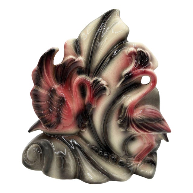 1950s Mid-Century California Pottery Ceramic Pink Swan Leaf Tv Table Lamp For Sale