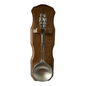 Vintage Dutch Pewter Wedding Spoon With Wooden Holder