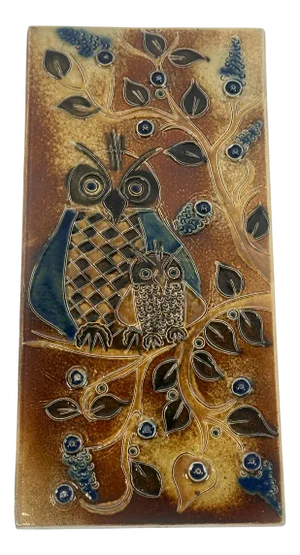 Vintage Ceramic Relief Tile with Owls, 1960s