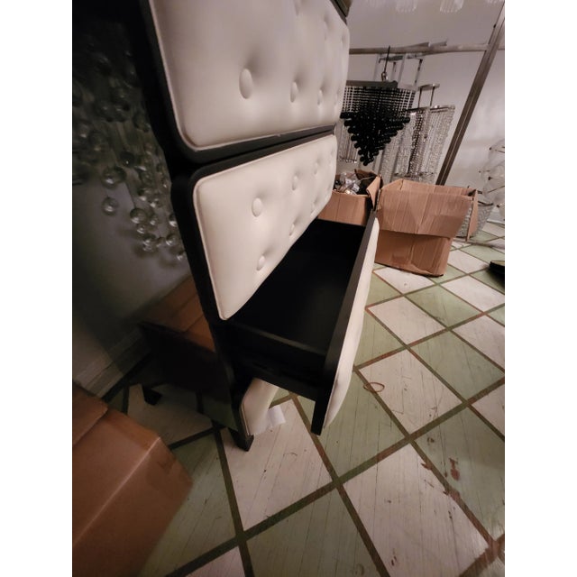 Black Mirrored Dresser With Ivory Leather Front Panels For Sale - Image 11 of 12