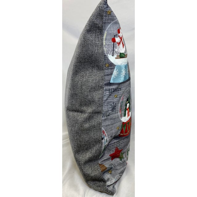 Whimsical 20” Square Snow Globe Themed Christmas Pillow - Made in U K For Sale - Image 12 of 13