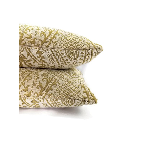 Transitional JF Fabrics Ian White Chenille and Chartreuse Damask Pillow Cover For Sale - Image 3 of 6