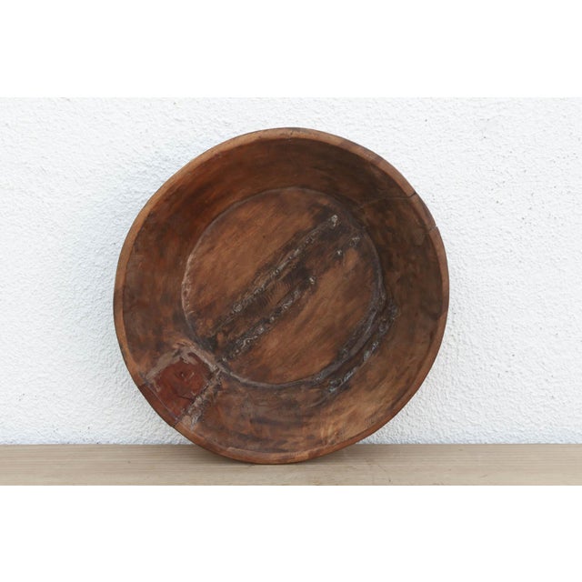 Rustic European Authentic 16" Wood Decorative Bowl For Sale - Image 3 of 5
