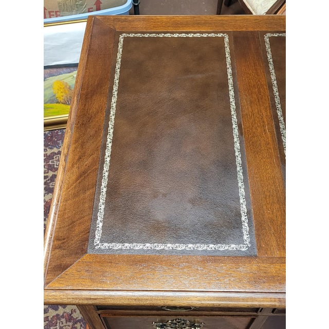 Fine Vintage Chippendale Leather Top Desk For Sale - Image 12 of 16