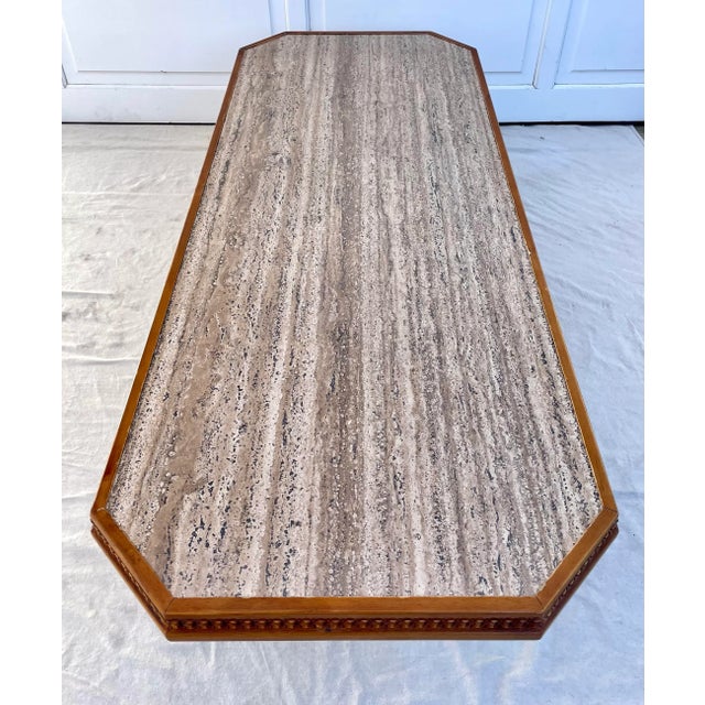 MCM Moroccan Inspired Faux Travertine Wood Coffee Table For Sale In Los Angeles - Image 6 of 12