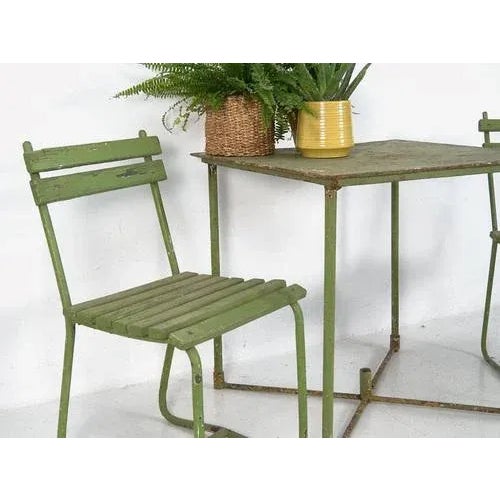 Green Antique Garden Table and Chairs Set, 1900s, Set of 5 For Sale - Image 8 of 13