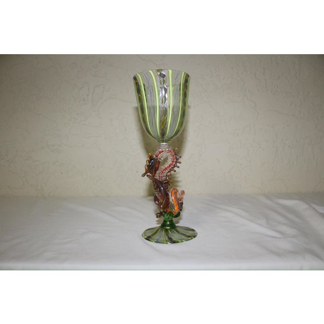 Abstract Vintage Murano Italian Swirl Art Glass Figural Goblet With Winged Creature Stem For Sale - Image 3 of 9