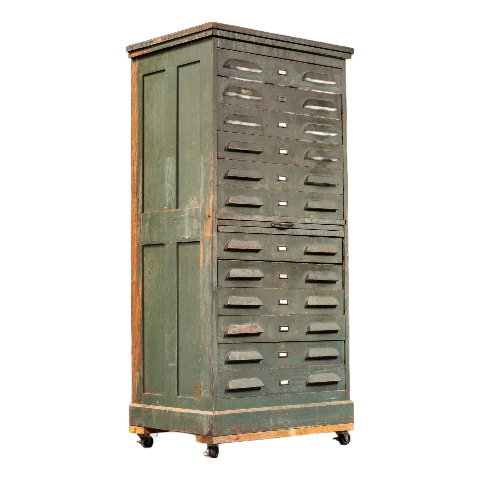 Antique Multi-Drawer Industrial Map Cabinet in Original Green Paint ...