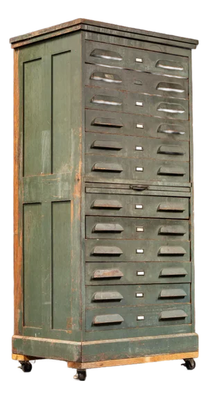 Antique Multi-Drawer Industrial Map Cabinet in Original Green Paint