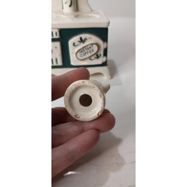 Shabby Chic 1950s Instant Coffee Green Stove Canister Figural Oven Ceramic Lego Japan For Sale - Image 3 of 12